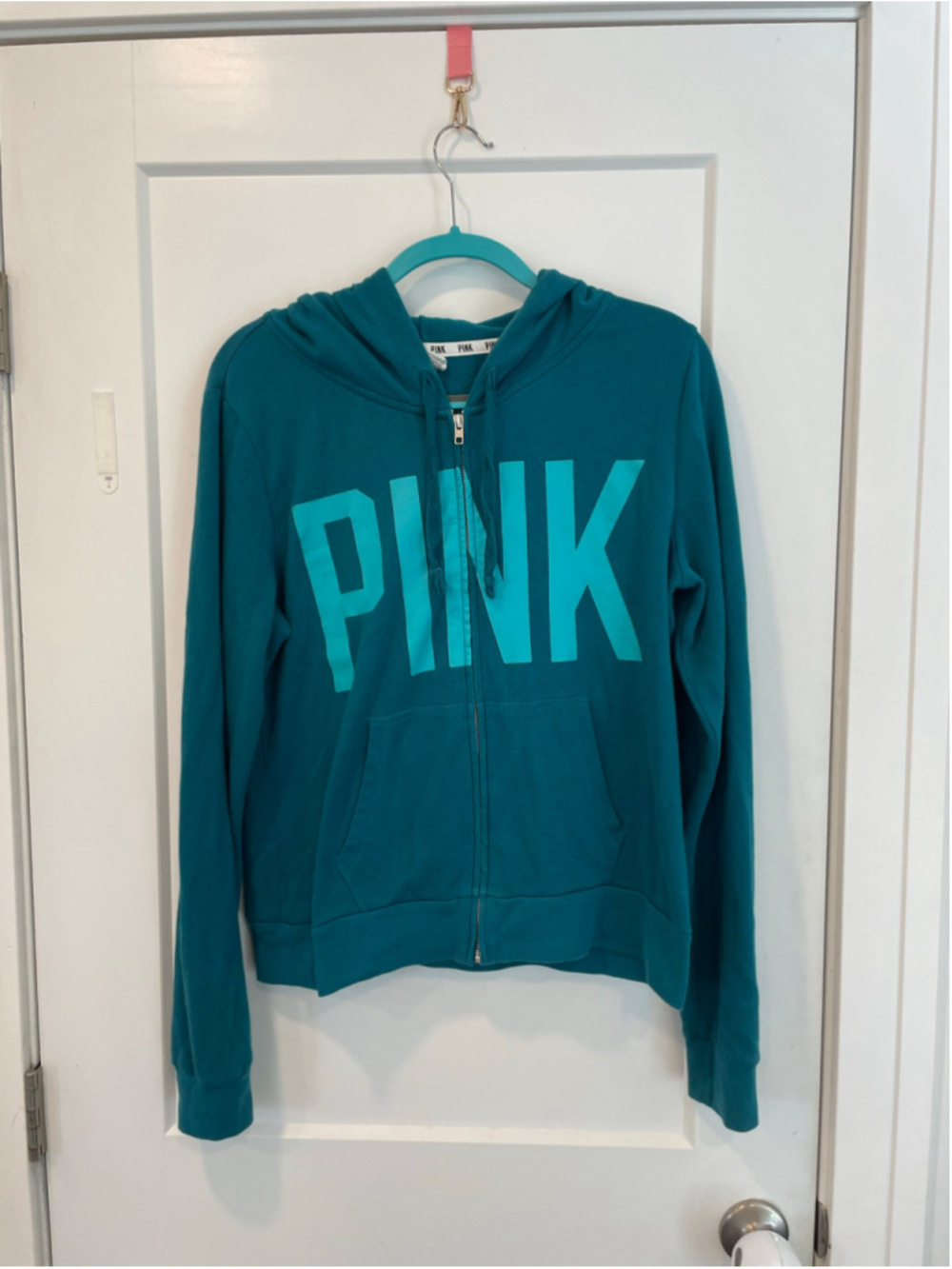 Women's PINK Victoria's Secret Teal Full-Zip Hoodie L